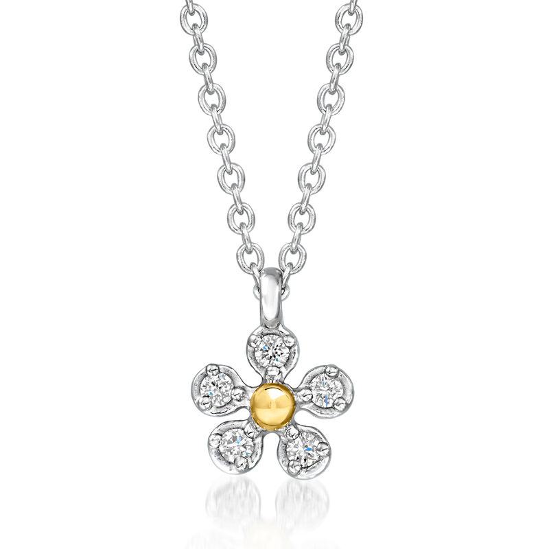Gabriel Designs Diamond Flower Necklace in Sterling Silver with 14kt Yellow Gold. 15.5" image number 1