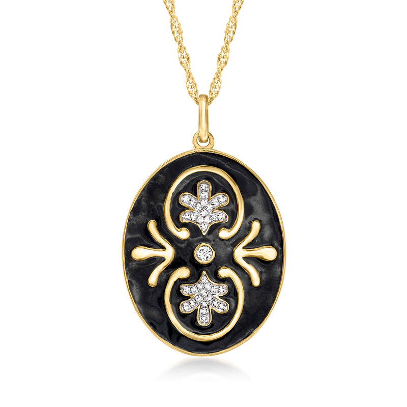 1.00 ct. t.w. White Topaz and Black Enamel Pendant Necklace in 18kt Gold Over Sterling image number 0