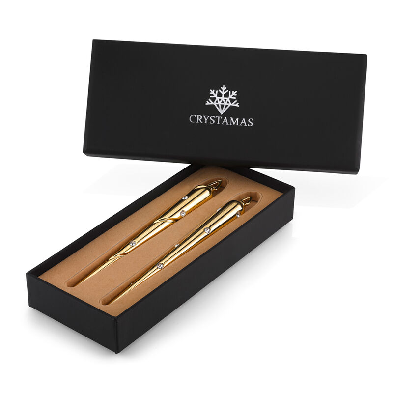 Crystamas Set of 2 Crystal 24kt Gold-Plated Icicle Ornaments  image number 1