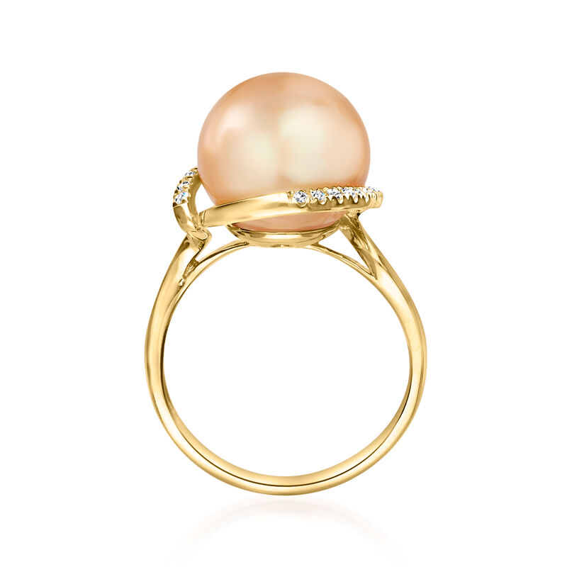 12-13mm Golden Cultured South Sea Pearl Ring with .11 ct. t.w. Diamonds in 14kt Yellow Gold image number 2