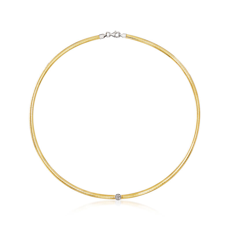 Italian .15 ct. t.w. CZ Reversible Omega Necklace in Sterling Silver and 18kt Gold Over Sterling image number 0