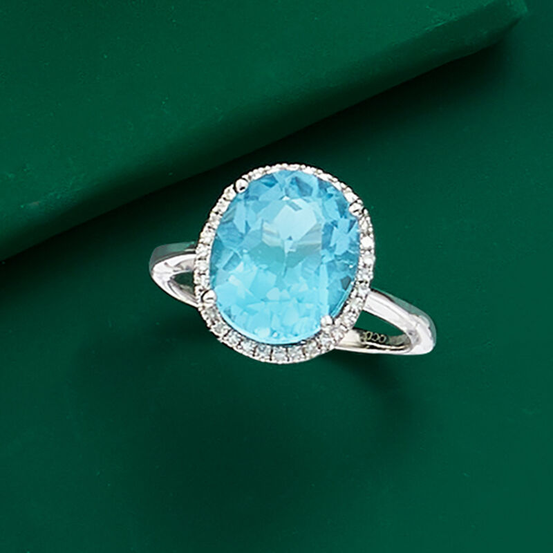 5.25 Carat Blue Topaz and .10 ct. t.w. Diamond Ring in 14kt White Gold image number 2