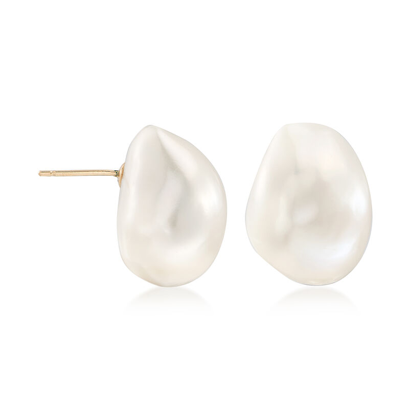 12-13mm Cultured Baroque Pearl Earrings in 14kt Yellow Gold  image number 2