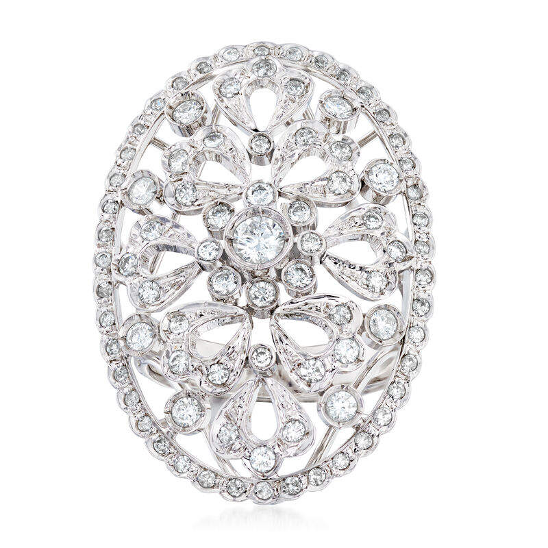 C. 1990 Vintage 1.10 ct. t.w. Diamond Cocktail Ring in 18kt White Gold. Size 6 image number 0