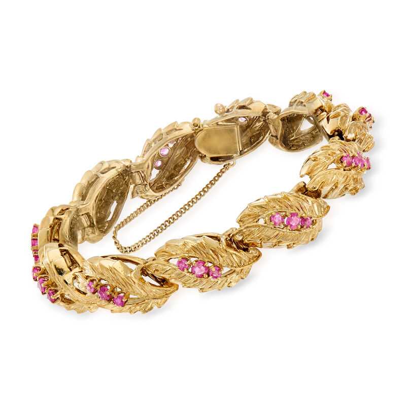C. 1970 Vintage 3.00 ct. t.w. Ruby Leaf-Link Bracelet in 14kt Yellow Gold. 7.5&quot; image number 0