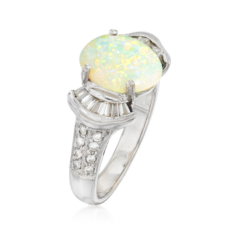 C. 2000 Vintage Opal and .50 ct. t.w. Diamond Ring in 18kt White Gold image number 2