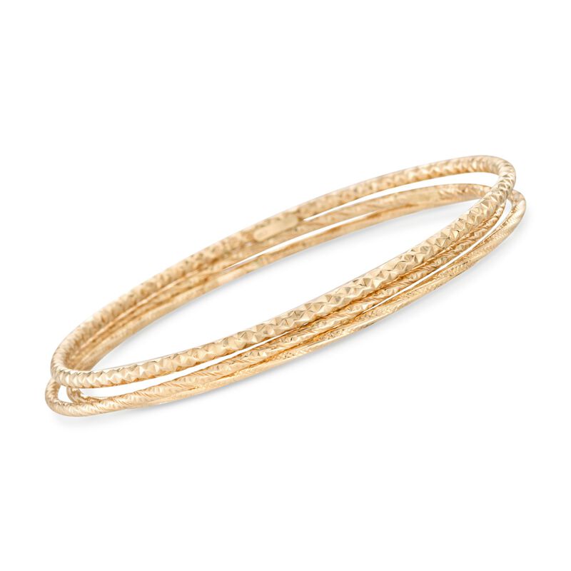 Italian 14kt Yellow Gold Jewelry Set: Three Textured Bangle Bracelets image number 0