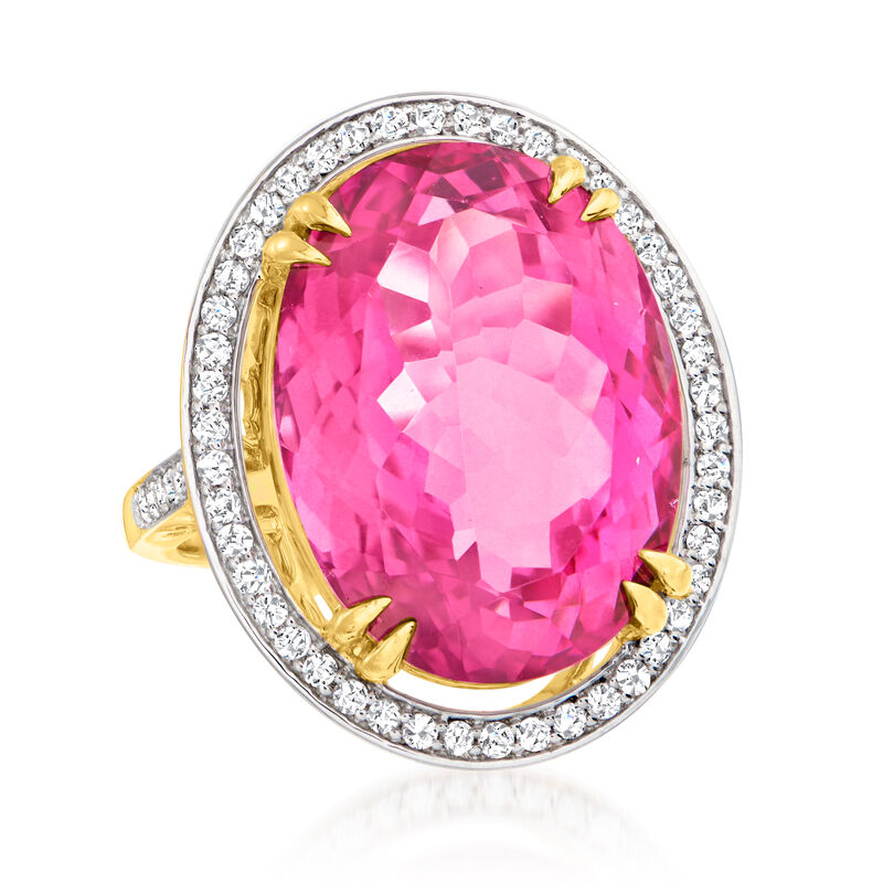 20.00 Carat Pink Topaz and .52 ct. t.w. Diamond Ring in 14kt Yellow Gold image number 3