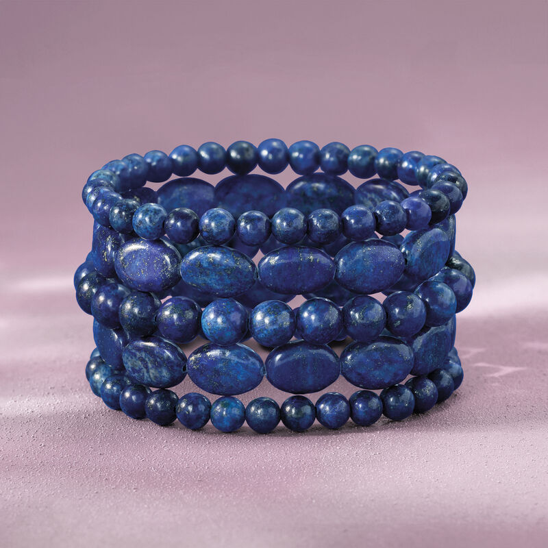 Lapis Jewelry Set: Five Bead Stretch Bracelets image number 3