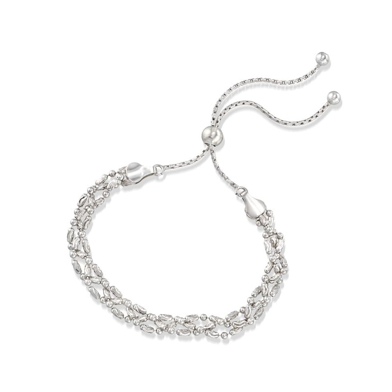 Italian Sterling Silver Diamond-Cut Braided Bead Bolo Bracelet  image number 2