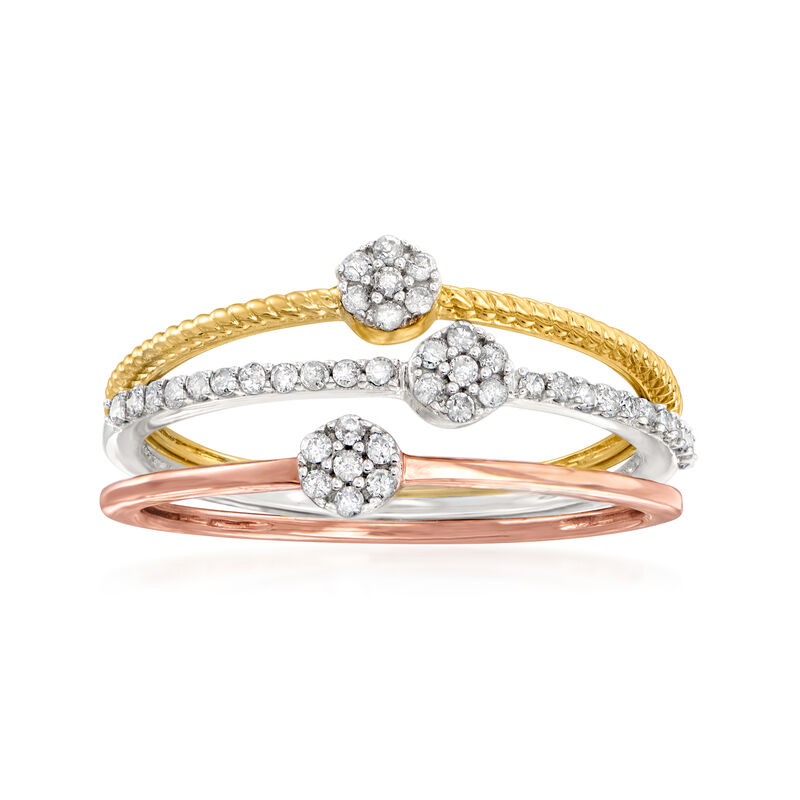 .20 ct. t.w. Diamond Jewelry Set: Three Cluster Rings in 14kt Tri-Colored Gold image number 0