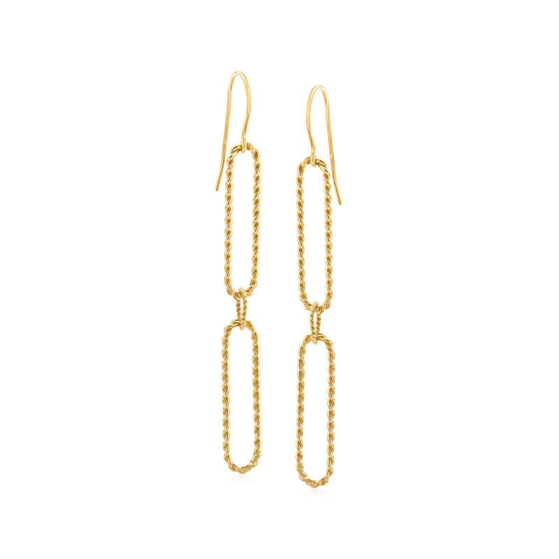 14kt Yellow Gold Twisted Paper Clip Link Drop Earrings image number 0