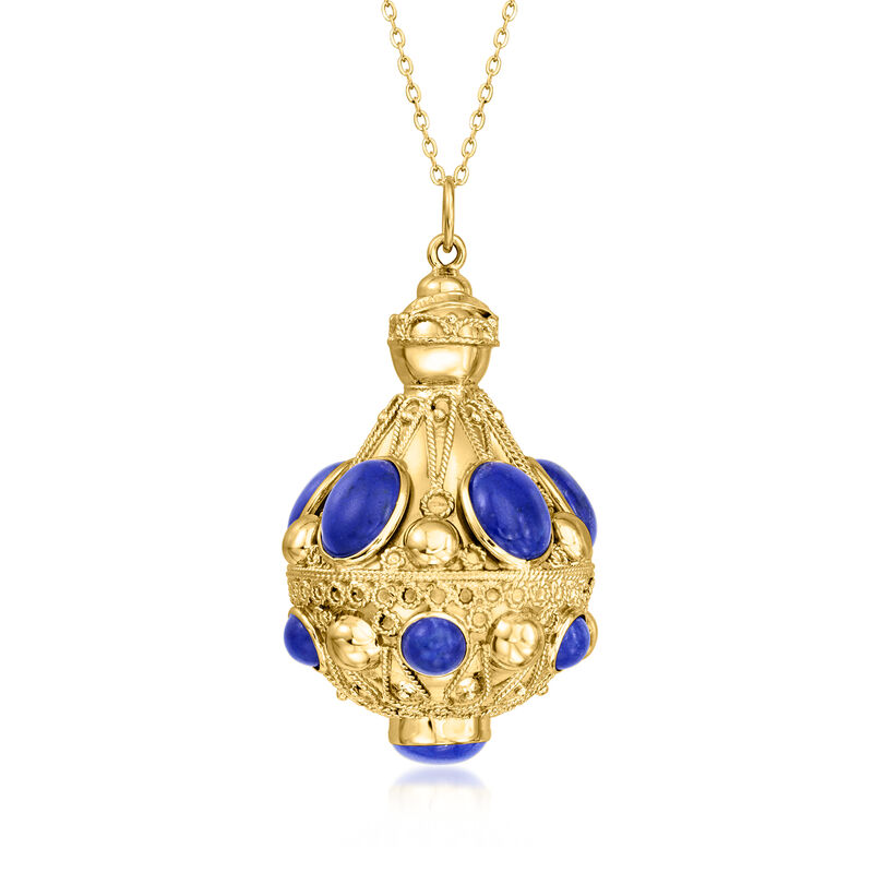 C. 1980 Vintage Lapis Fancy Pendant Necklace in 18kt Yellow Gold. 18" image number 0