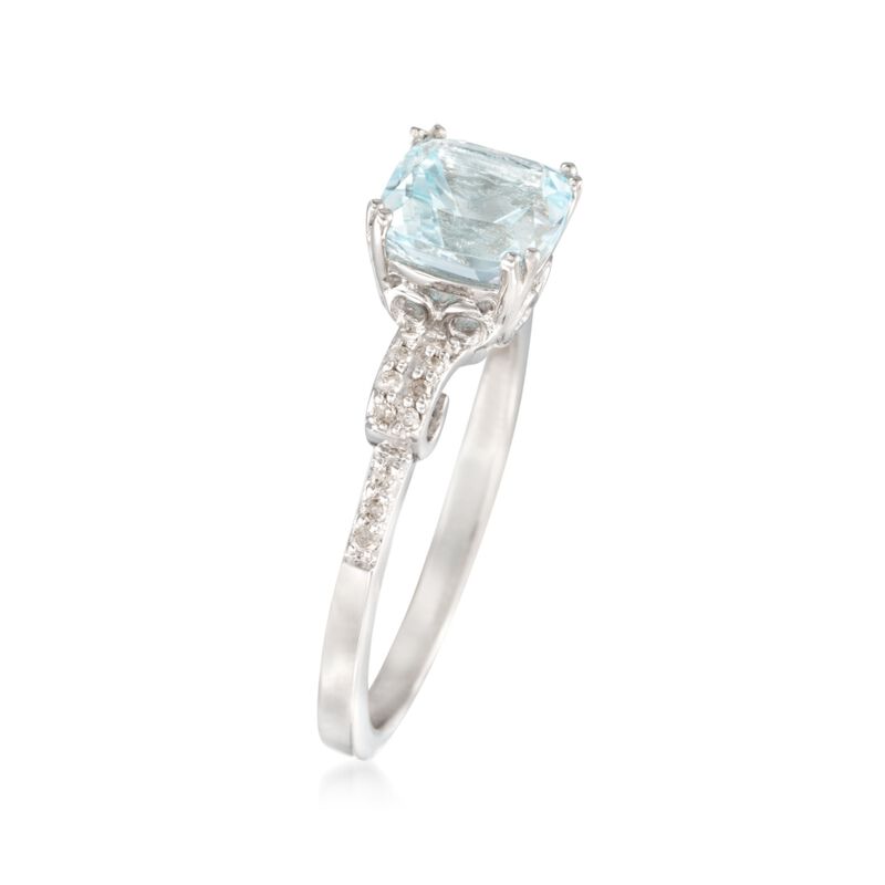 1.40 Carat Aquamarine and .10 ct. t.w. Diamond Ring in Sterling Silver image number 2