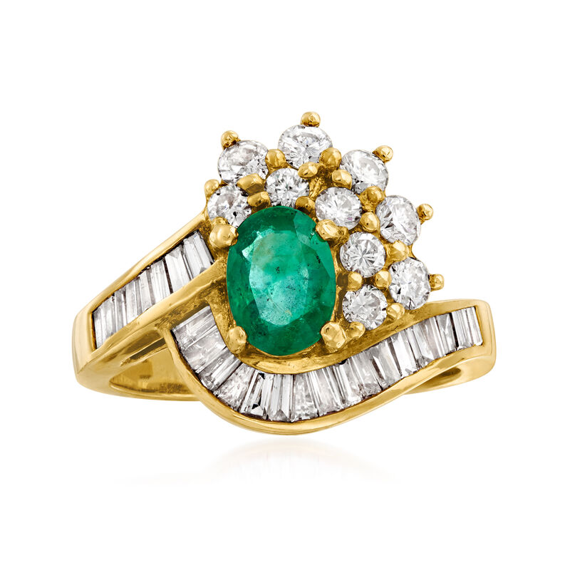C. 1980 Vintage .75 Carat Emerald and 1.02 ct. t.w. Diamond Ring in 18kt Yellow Gold image number 0