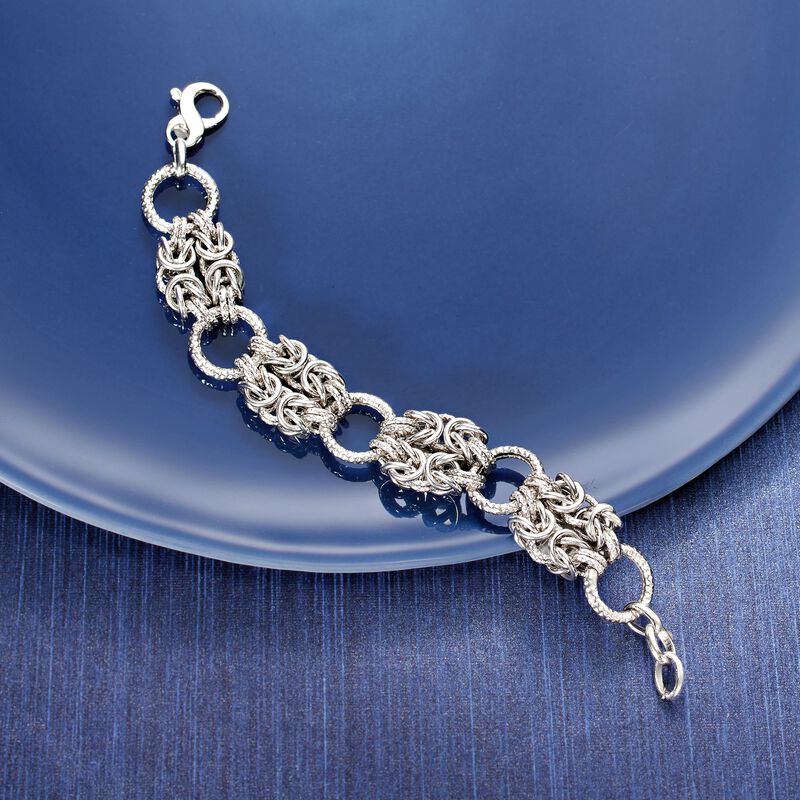 Italian Sterling Silver Byzantine and Textured Circle Bracelet image number 4