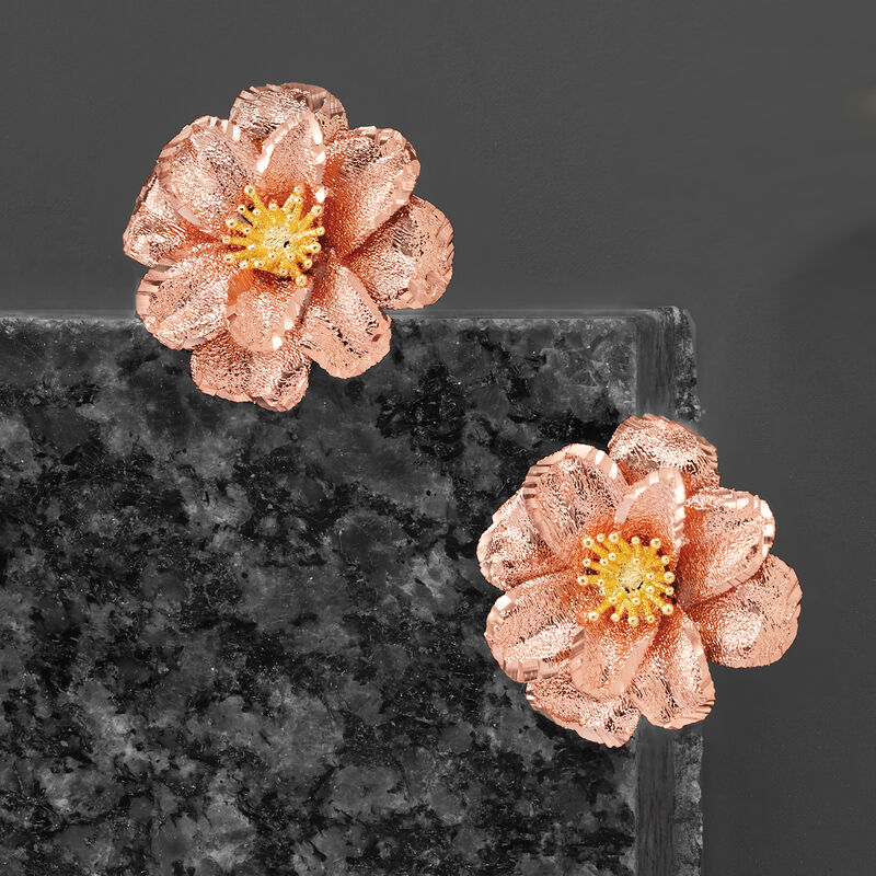Italian 18kt Two-Tone Gold Flower Earrings image number 2