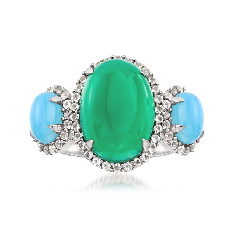 Green and Blue Chalcedony Ring with .50 ct. t.w. White Topaz in Sterling Silver image number 0