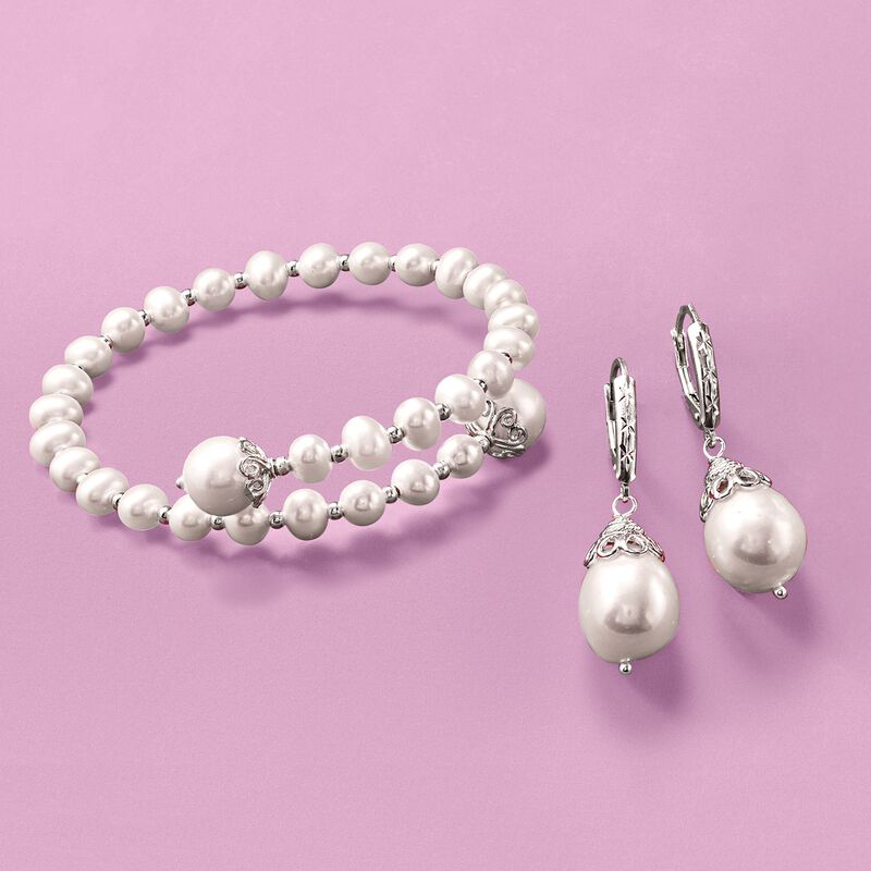 4-9mm Cultured Pearl Wrap Bracelet in Sterling Silver. 7&quot; image number 2
