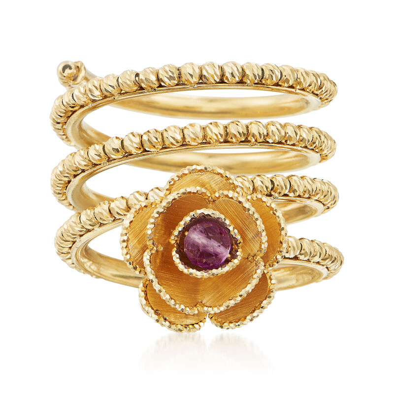 Italian .20 Carat Amethyst Flower Coil Ring in 18kt Yellow Gold. Size 6 image number 0