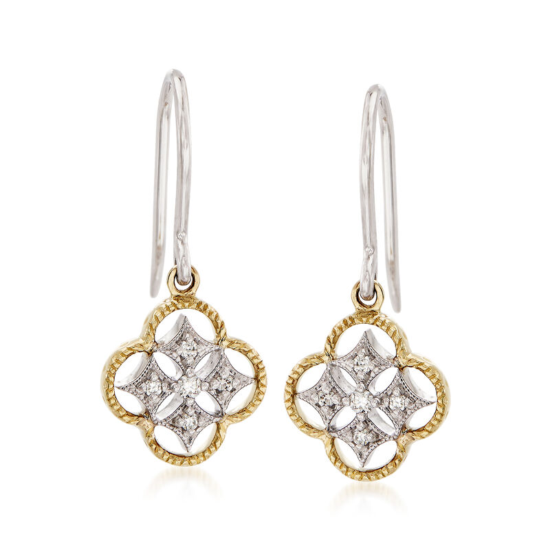 18kt Two-Tone Gold Openwork Clover Drop Earrings with Diamond Accents image number 0