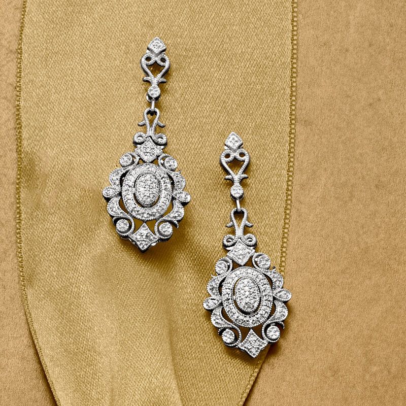 .20 ct. t.w. Diamond Filigree Drop Earrings in Sterling Silver image number 2