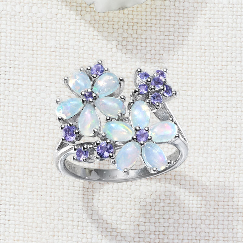 Opal and .36 ct. t.w. Tanzanite Flower Ring in Sterling Silver image number 3