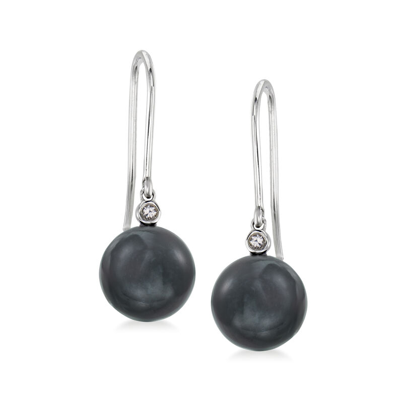 Cultured Tahitian Pearl Drop Earrings with White Sapphire Accents in Sterling Silver image number 0
