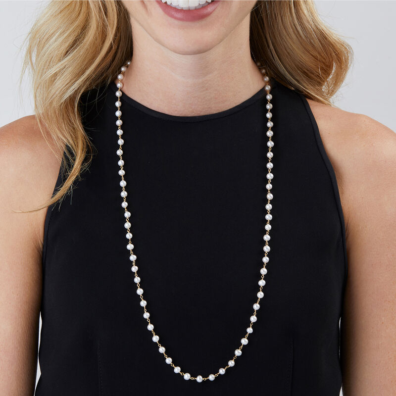 2-In-1 Cultured Pearl Necklace and Eyeglass Chain in 18kt Gold Over Sterling image number 1