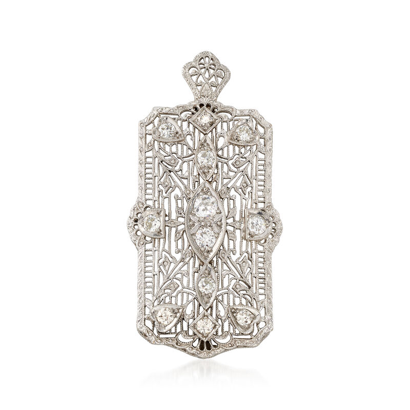 C. 1950 Vintage 1.00 ct. t.w. Diamond Filigree Pin Pendant in Platinum and 14kt White Gold image number 0
