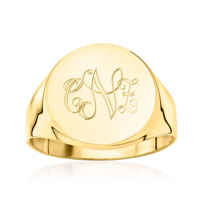 Italian 14kt Yellow Gold Personalized Circle Signet Ring