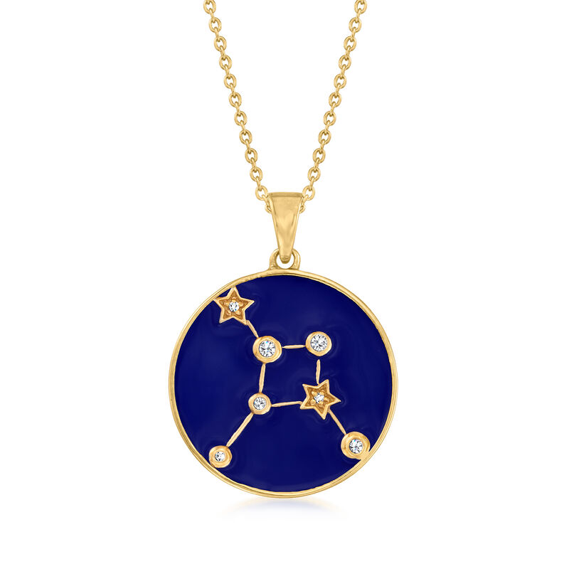 Cancer - White Zircon and Blue Enamel Zodiac Constellation Pendant Necklace in 18kt Gold Over Sterling. 18"  image number 0