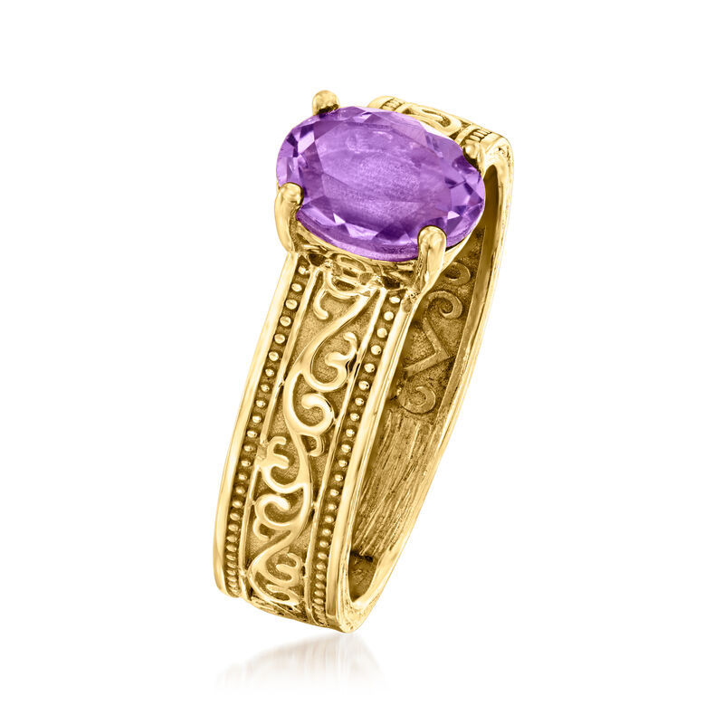 1.50 Carat Amethyst Scrollwork Ring in 18kt Gold Over Sterling image number 2