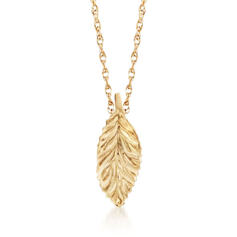 14kt Yellow Gold Curved Leaf Pendant Necklace. 18&quot; image number 0