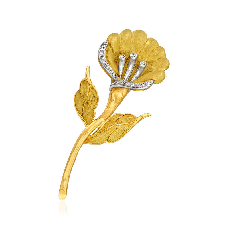 C. 1970 Vintage .30 ct. t.w. Diamond Flower Pin in 18kt Yellow Gold and Platinum image number 0