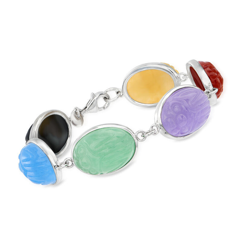 Multicolored Jade Scarab Bracelet in Sterling Silver image number 0
