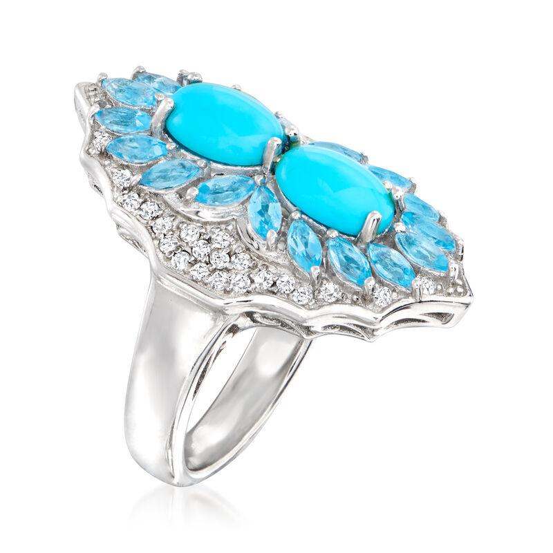 Sleeping Beauty Turquoise Ring with 2.00 ct. t.w. Swiss Blue and White Topaz in Sterling Silver image number 2