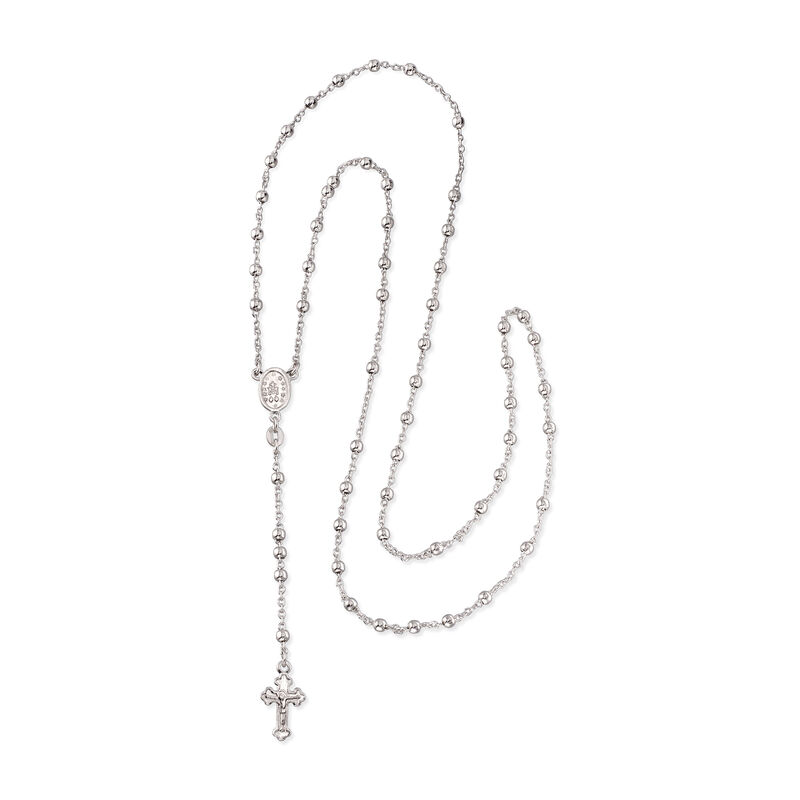 Italian Sterling Silver Rosary Beads with Cross Necklace image number 2