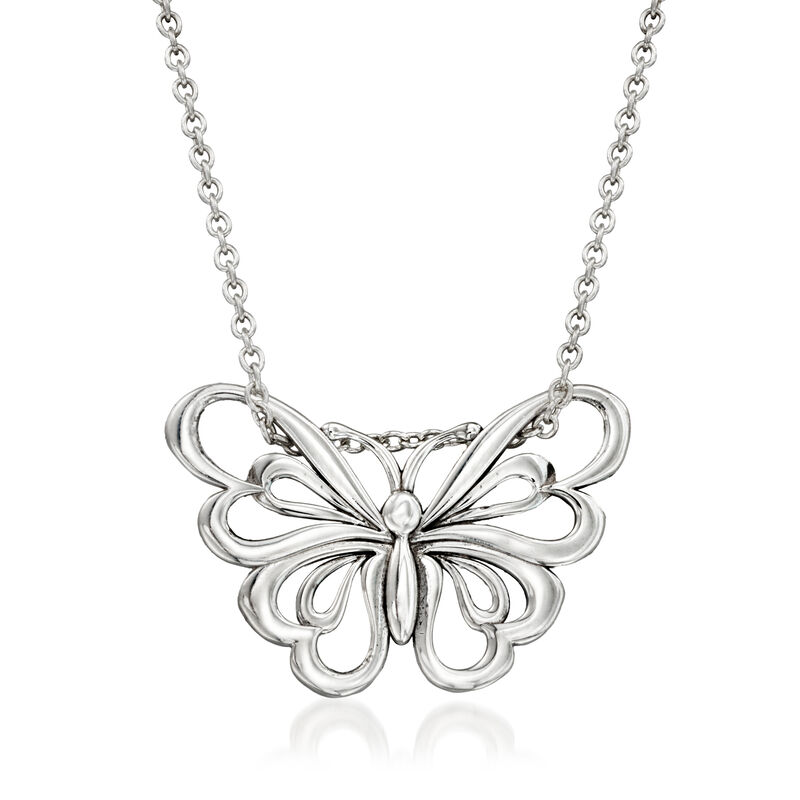 C. 1990 Vintage Tiffany Jewelry Sterling Silver Butterfly Pendant Necklace image number 0