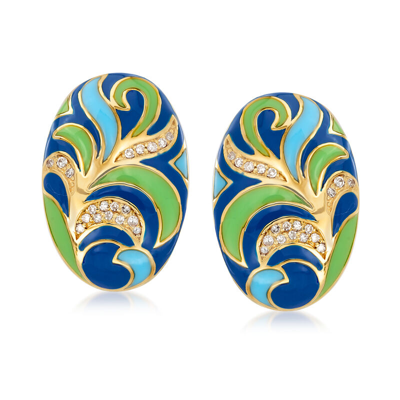 .12 ct. t.w. Diamond and Multicolored Enamel Earrings in 18kt Gold Over Sterling image number 0