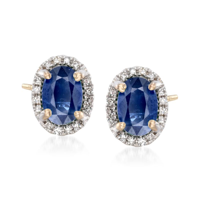 1.20 ct. t.w. Sapphire Stud Earrings with Diamond Accents in 14kt Yellow Gold image number 0