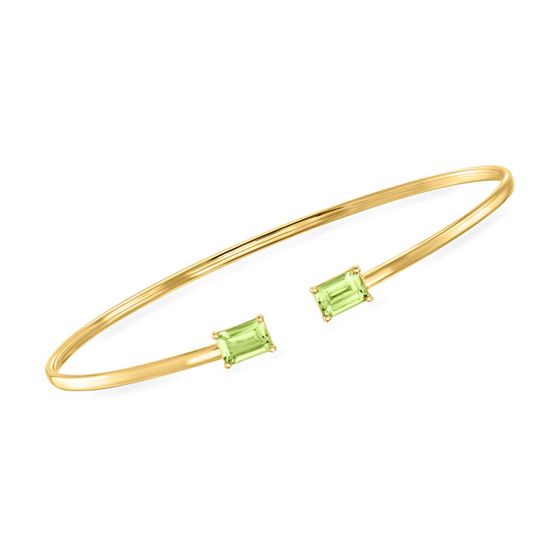 Italian 1.40 ct. t.w. Peridot Cuff Bracelet in 14kt Yellow Gold. 7.5" image number 0