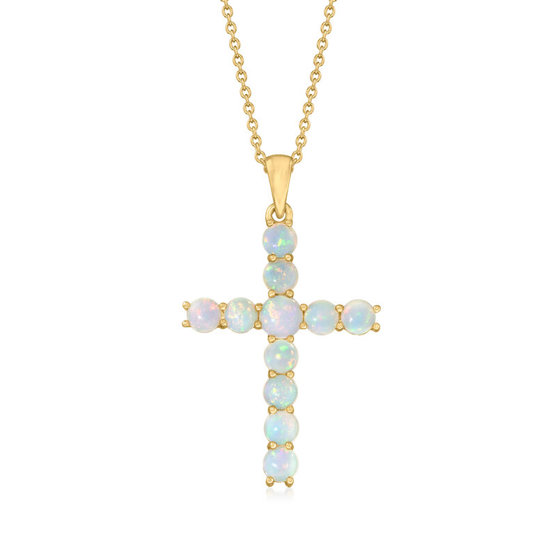 Ethiopian Opal Cross Pendant Necklace in 18kt Gold Over Sterling image number 0