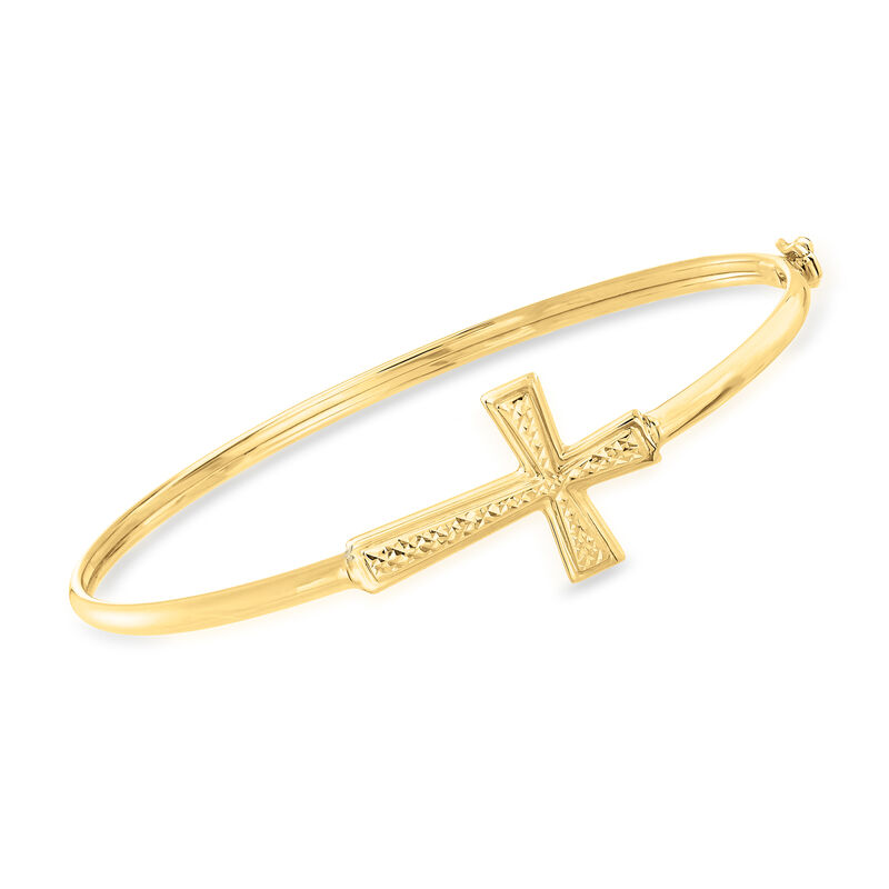 14kt Yellow Gold Sideways Cross Bangle Bracelet image number 0