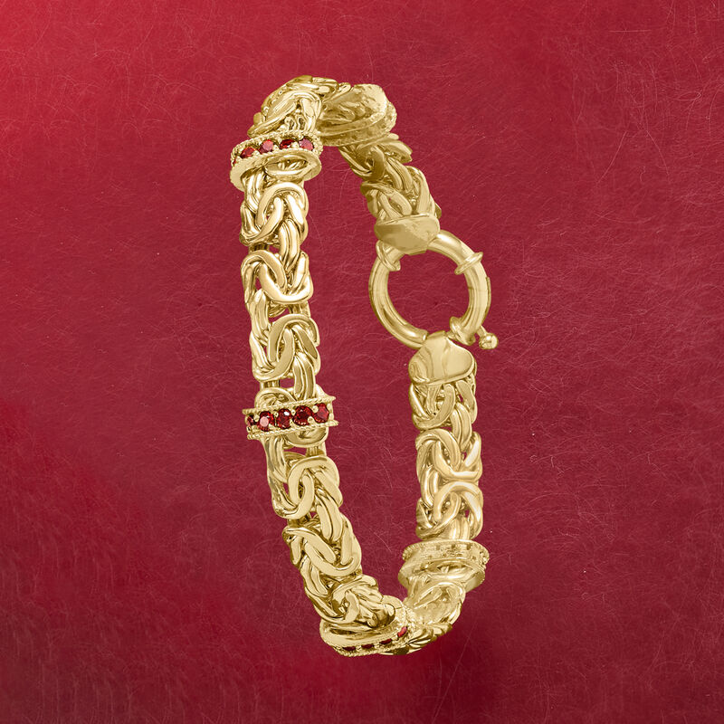 1.50 ct. t.w. Garnet Station Byzantine Bracelet in 18kt Gold Over Sterling image number 2