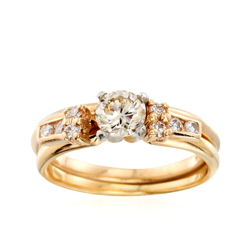 C. 1990 Vintage .65 ct. t.w. Diamond Bridal Set: Engagement and Wedding Rings in 14kt and 18kt Gold image number 0