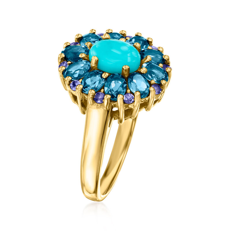 Turquoise, 2.00 ct. t.w. London Blue Topaz and .10 ct. t.w. Iolite Ring in 18kt Gold Over Sterling image number 2