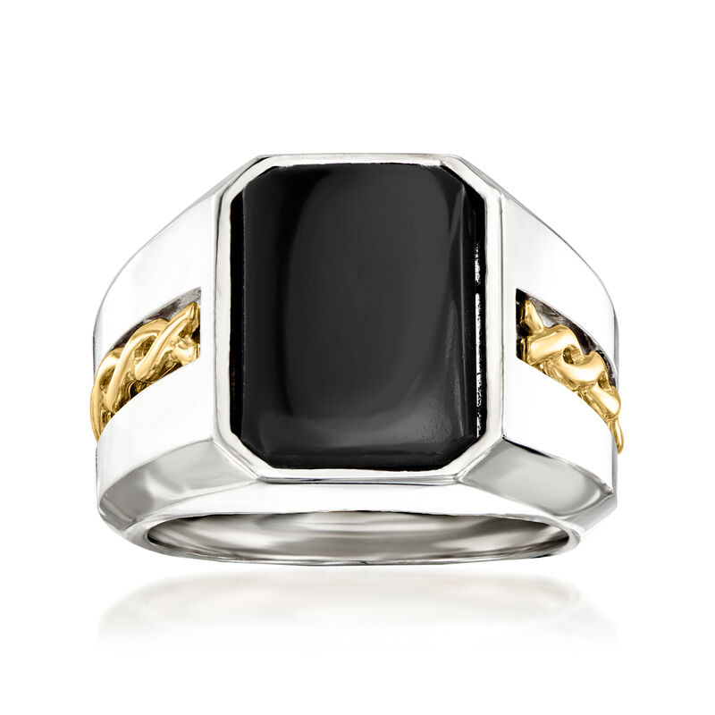 Men's Black Onyx Ring in Sterling Silver and 14kt Yellow Gold  image number 0