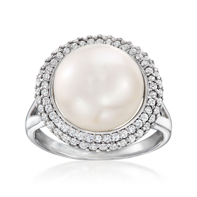 12-12.5mm Cultured Pearl and .90 ct. t.w. White Topaz Ring in Sterling Silver image number 0