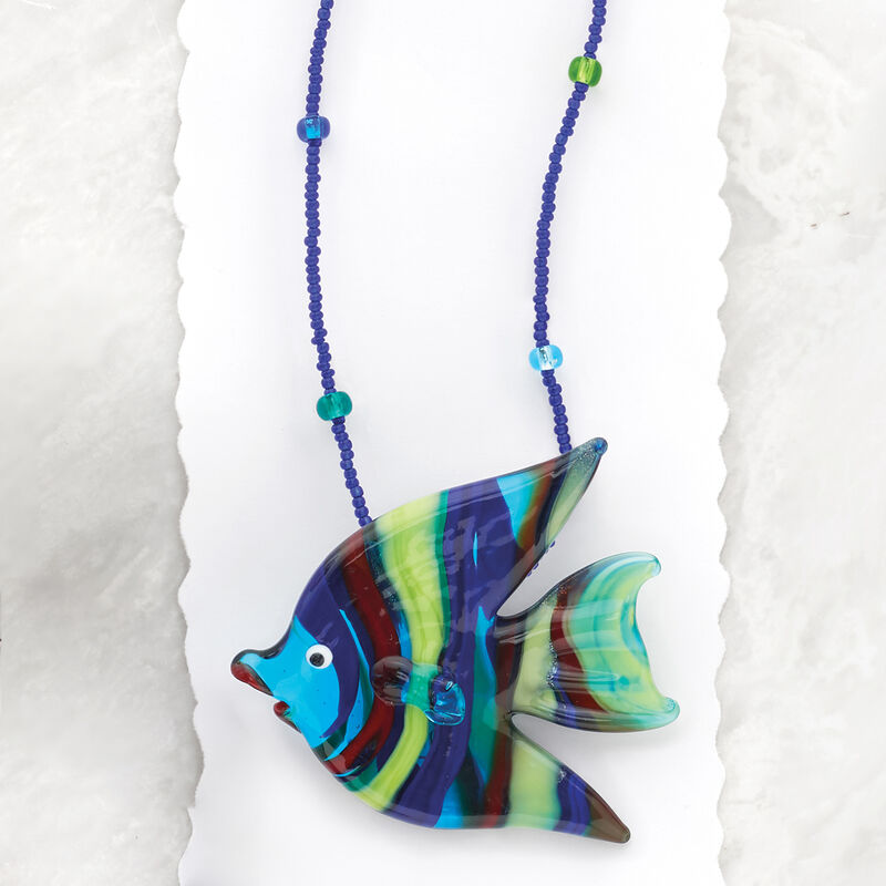 Italian Multicolored Murano Glass Fish Necklace with Sterling Silver image number 3